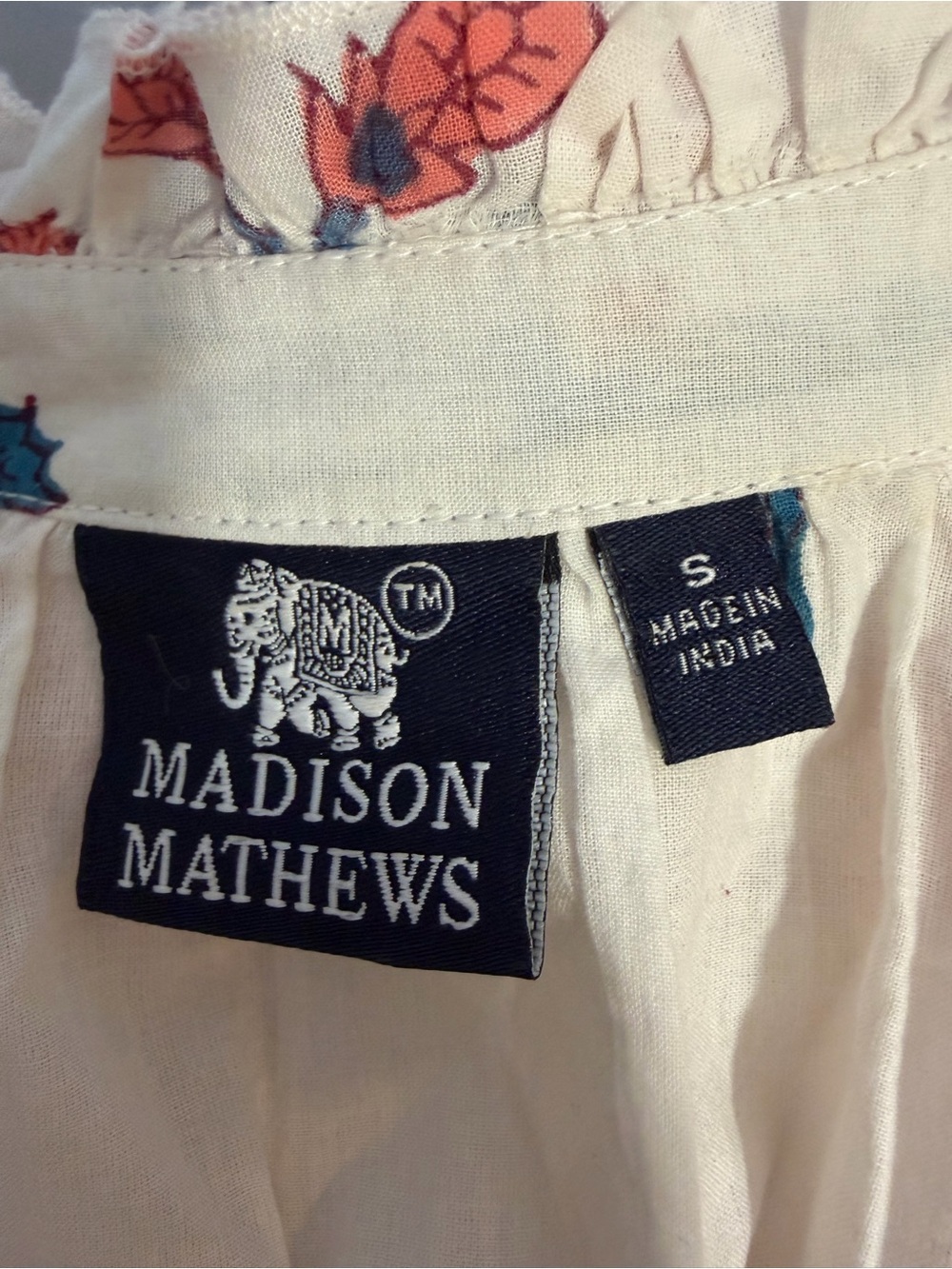 MADISON MATHEWS White Cotton Flower Blouse Size S - Picture 3 of 4